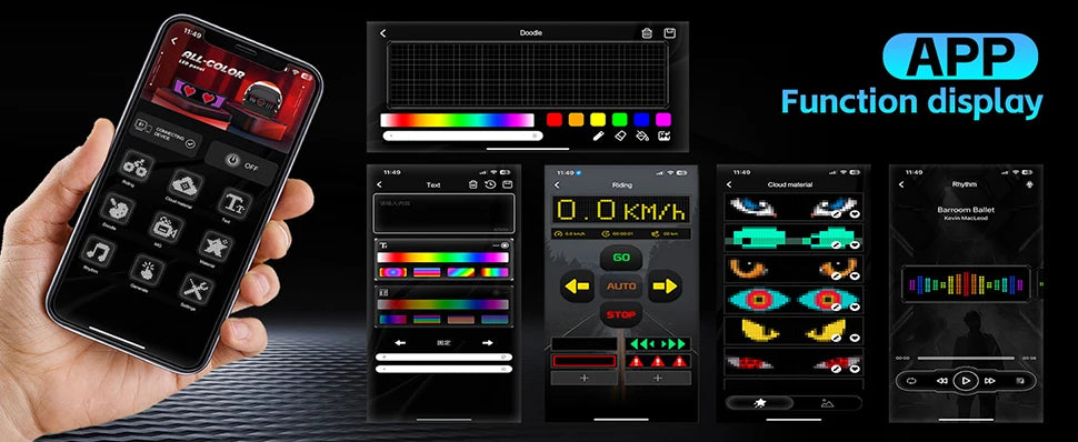 Smart RGB LED Motorcycle Helmet Display - APP Programmable Night Riding Warning Light with DIY Taillight Screen