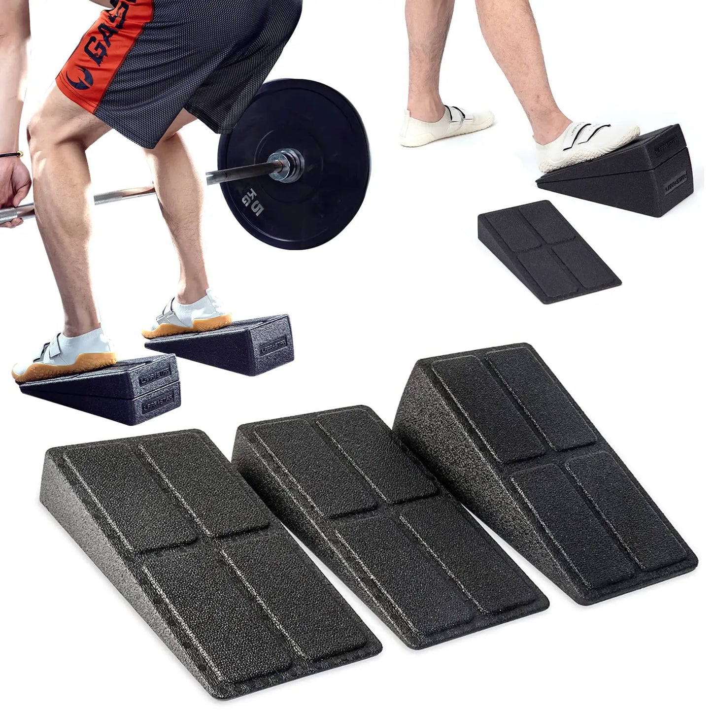 3-Piece Adjustable Squat Wedge Block Set - Non-Slip EPP Foam Slant Board for Squats, Deadlifts & Calf Stretching