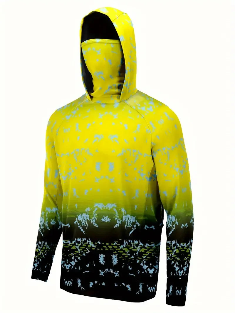 Men's Hooded Fishing Performance Jersey - UV Protection Sun Mask Hoodie for Outdoor Summer Activities
