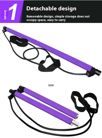 Adjustable Pilates Bar - Portable Home Fitness Rod with Resistance Bands for Yoga, Stretching & Toning Workouts