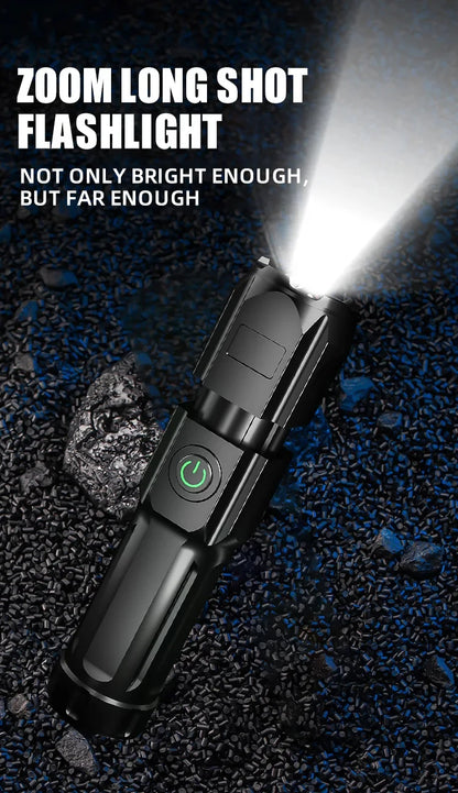 LED Camping Torch Flashlight - High Power Rechargeable USB Spotlight