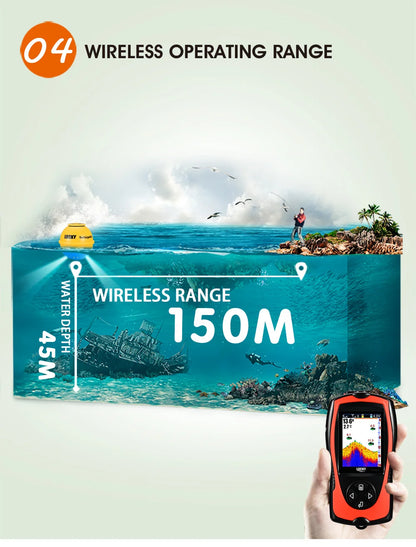 Wireless Fish Finder - Rechargeable Sonar Sensor 45M Depth for Portable Fishing