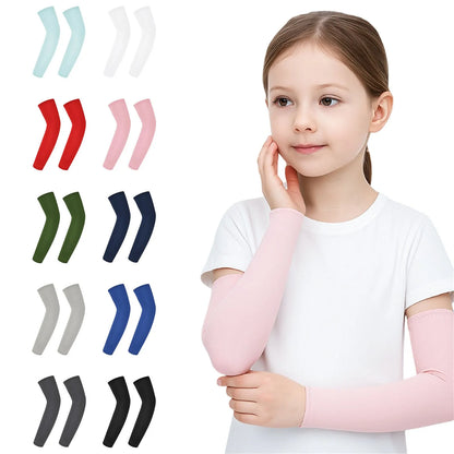 Children's Ice Silk Cooling Arm Sleeves - Quick-Dry UV Protection Cycling Arm Guards for Girls Outdoor Sports (1 Pair)