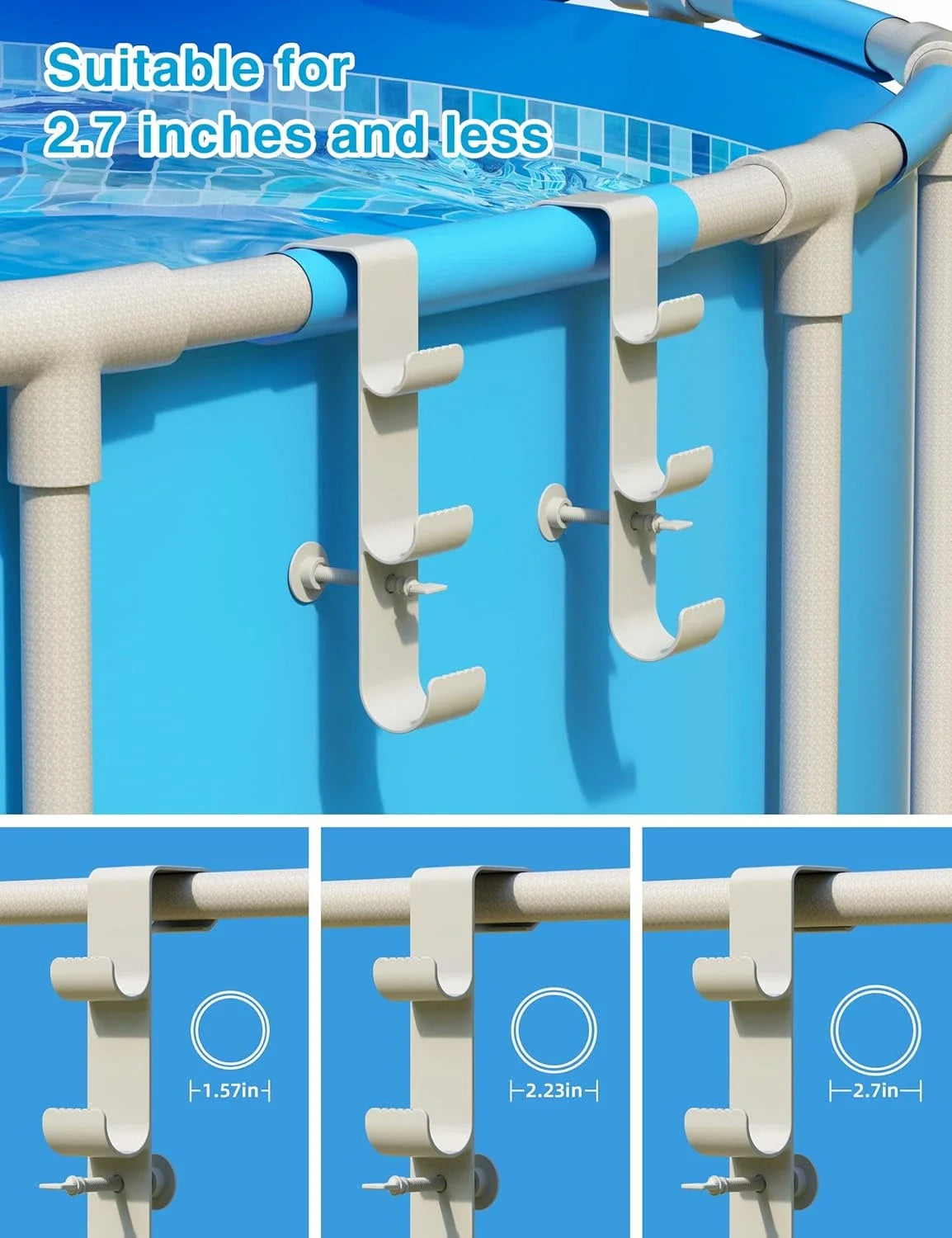 Adjustable Pool Pole Hooks - 2/3-Hook Swimming Pool Equipment Hanger for Telescopic Skimmer Poles and Pool Accessories