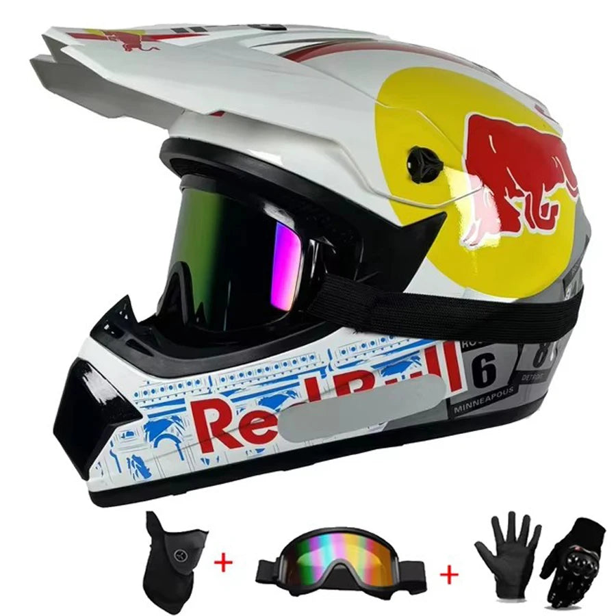 Kids Motocross Helmet Kit - DOT/ECE Certified Full-Face Helmet with Goggles & Gloves (Youth Off-Road Protection Set)