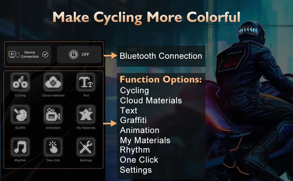 Smart RGB LED Motorcycle Helmet Display - APP Programmable Night Riding Warning Light with DIY Taillight Screen