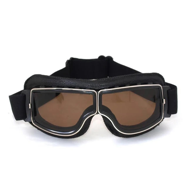 Retro Motorcycle Goggles - Windproof Folding Helmet Sunglasses with Leather Trim