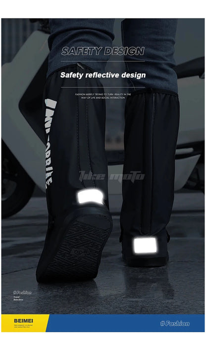 Waterproof Reflective Motorcycle Rain Boot Covers - Non-Slip Reusable Cycling Footwear Protection