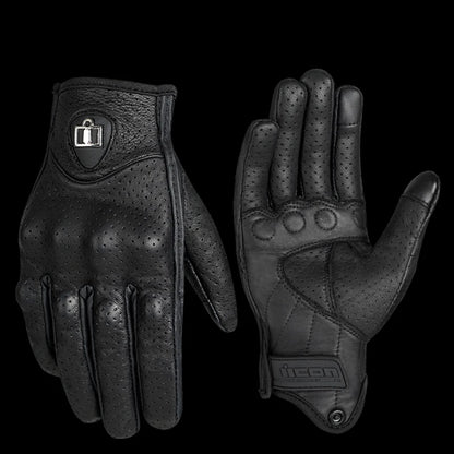 Full Finger Motorcycle Gloves - Breathable Leather Carbon Fiber - Men & Women - All Season Motorbike Motorcross Cycling Gloves