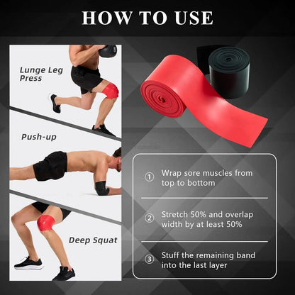 Muscle Floss Bands - 2-Pack Compression Wraps with Travel Bag for Recovery & Flexibility (Red/Black)