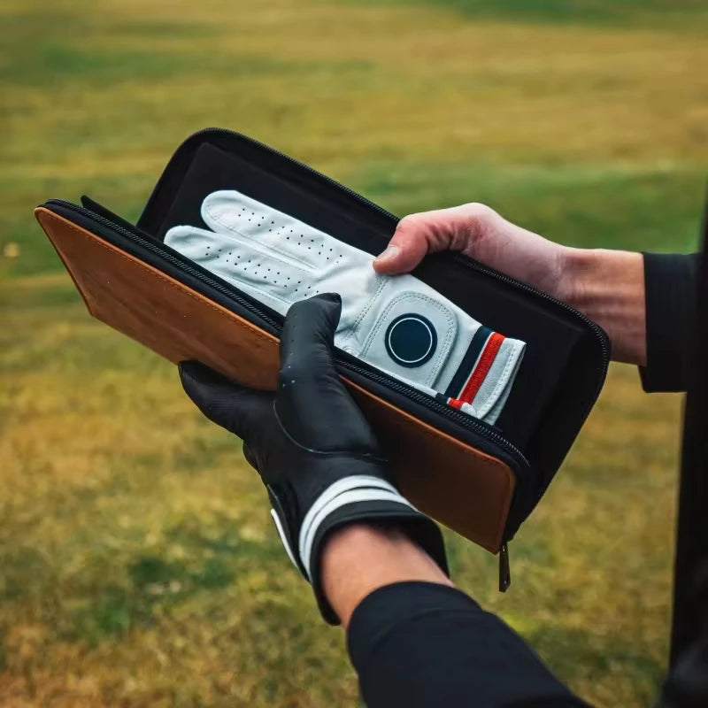 Premium Leather Golf Glove Storage Wallet - Zippered Organizer Bag