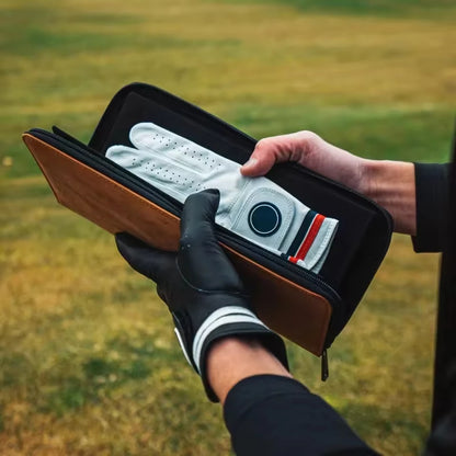 Premium Leather Golf Glove Storage Wallet - Zippered Organizer Bag