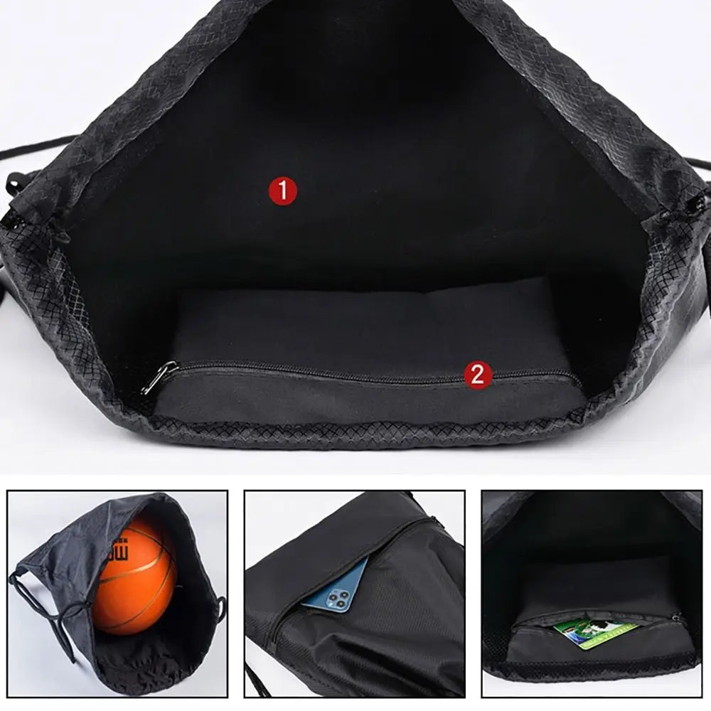 Waterproof Drawstring Sports Backpack with Zipper Pocket - Lightweight Gym Sackpack for Basketball & Training