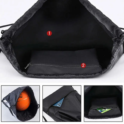 Waterproof Drawstring Sports Backpack with Zipper Pocket - Lightweight Gym Sackpack for Basketball & Training