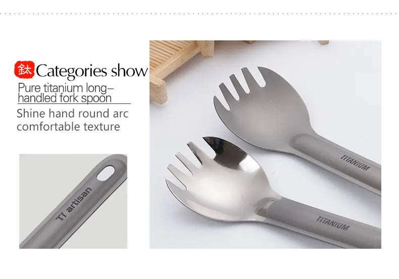Ultralight Titanium Long Handle Spork - Portable Outdoor Camping Cutlery & Tableware by Tiartisan