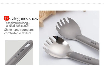 Ultralight Titanium Long Handle Spork - Portable Outdoor Camping Cutlery & Tableware by Tiartisan