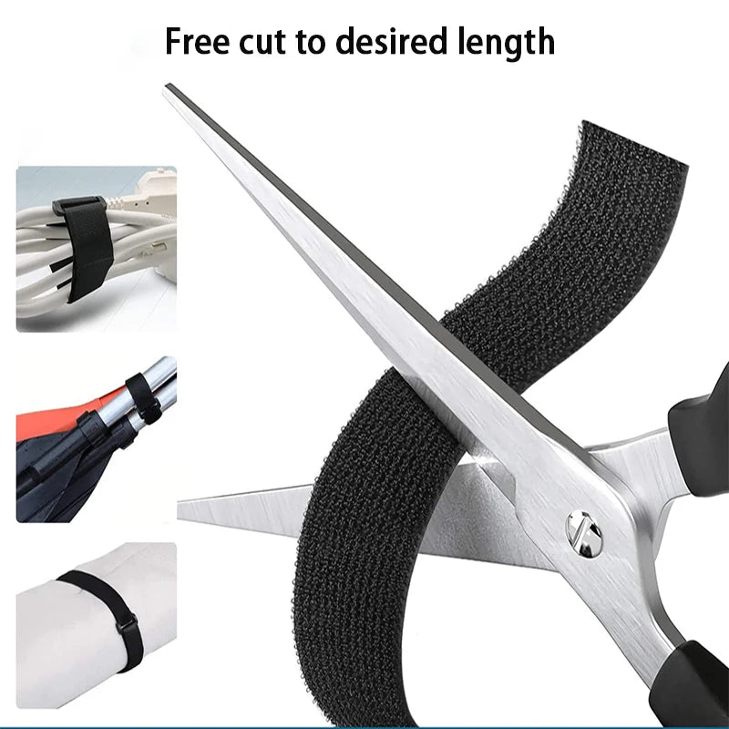 2M Cut-to-Length Reusable Nylon Cable Organizer Strap - Self-Adhesive Hook and Loop Fastening Tape with Buckle for Storage and Securing