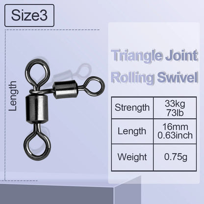 Triangle Joint 3-Way Rolling Swivels - Catfish Fishing Connectors for Bottom Bouncing