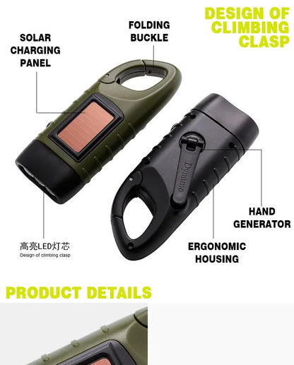 Solar Hand Crank LED Flashlight - Portable Emergency Lantern with Dynamo Power for Outdoor Camping, Hiking & Long-Range Illumination