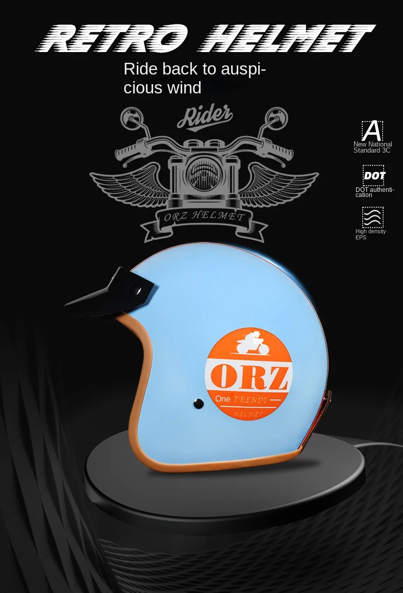 Retro 3/4 Open-Face Motorcycle Helmet - Semi-Open Cross-Country Winter Riding Helmet