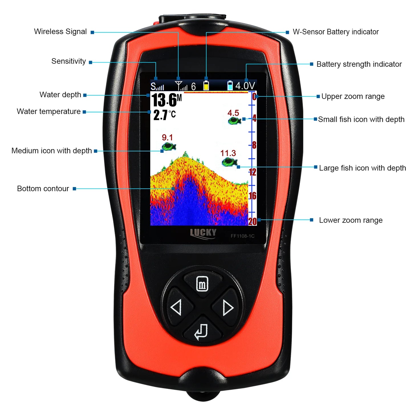 Wireless Fish Finder - Rechargeable Sonar Sensor 45M Depth for Portable Fishing
