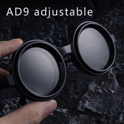 Polarized Steampunk Round Sunglasses - ND9 Adjustable Dimming, Small Frame Light-Reducing Eyewear for Men, Fishing & Driving UV400