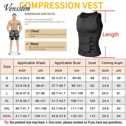 Men's Compression Body Shaper - Waist Trainer Vest with Sauna Sweat Technology for Fat Burning Workouts