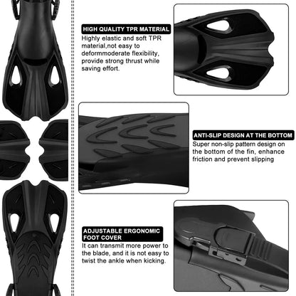 Adjustable Silicone Swimming Fins - Short Travel Diving Flippers with Open Heel Design for Adults, Youth & Kids