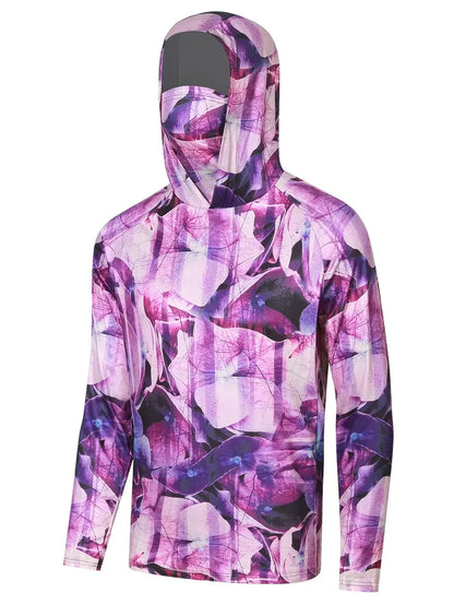 Men's Hooded Fishing Performance Jersey - UV Protection Sun Mask Hoodie for Outdoor Summer Activities