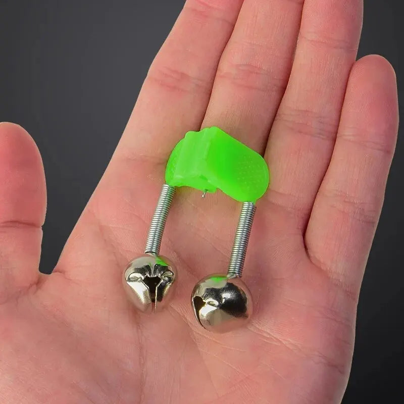 Fishing Rod Bite Alarm Set - 5 Pack Green ABS Bell Clamps with Metal Tips for Outdoor Fishing