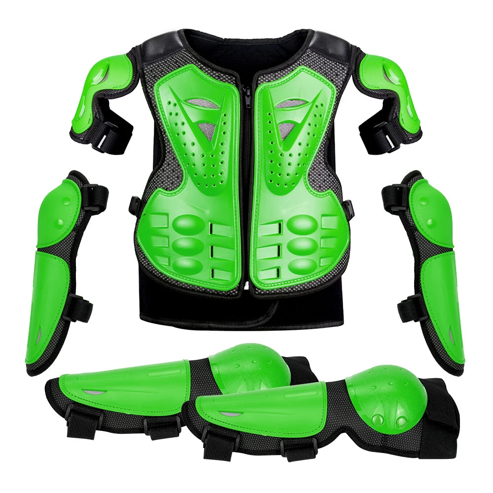 Kids Full Body Motorcycle Armor Set - Protective Vest Jacket with Kneepads for Motocross Riding
