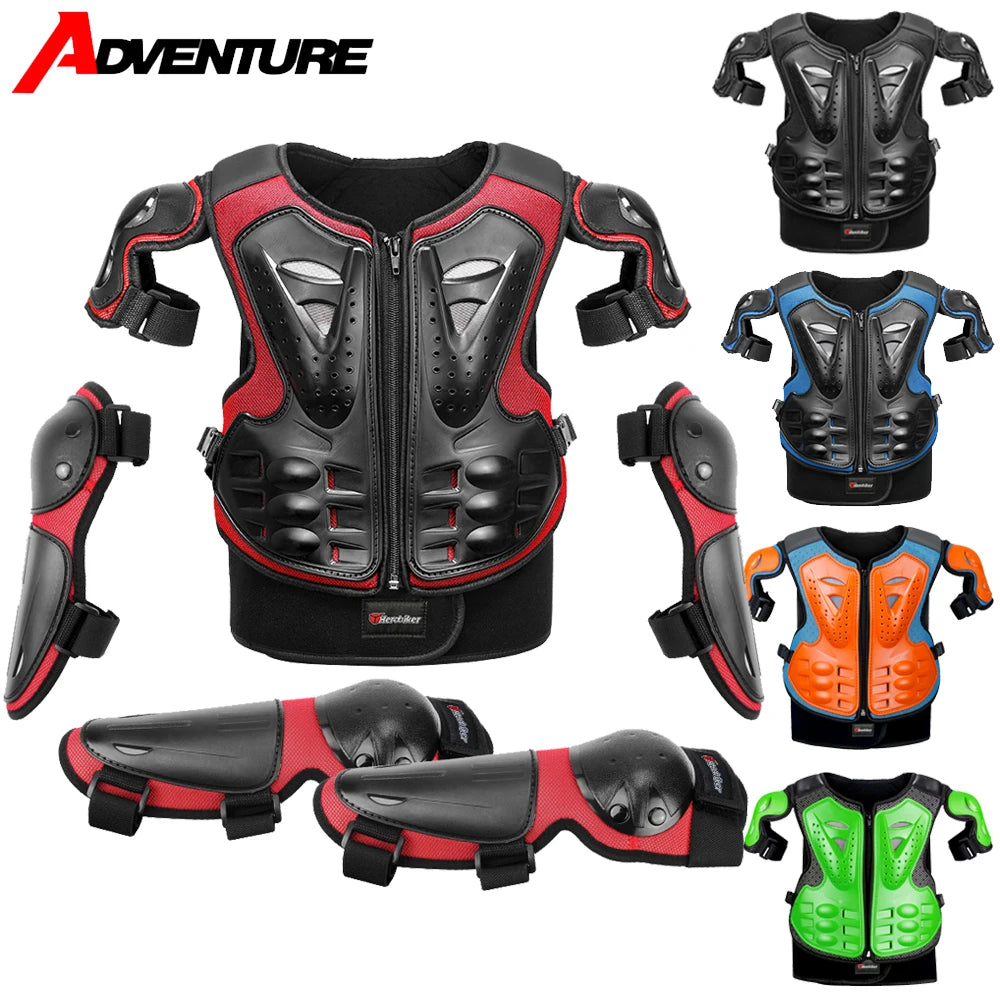 Kids Full Body Motorcycle Armor Set - Protective Vest Jacket with Kneepads for Motocross Riding