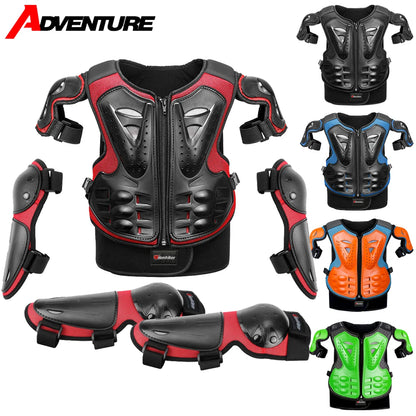 Kids Full Body Motorcycle Armor Set - Protective Vest Jacket with Kneepads for Motocross Riding