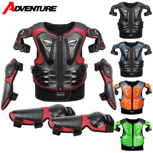 Kids Full Body Motorcycle Armor Set - Protective Vest Jacket with Kneepads for Motocross Riding