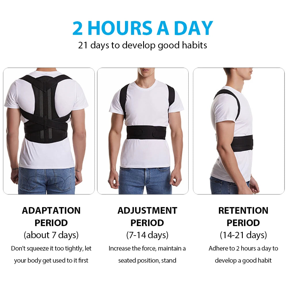 Adjustable Posture Corrector Back Brace - Lumbar Support Belt for Men & Women with Shoulder Support to Improve Scoliosis