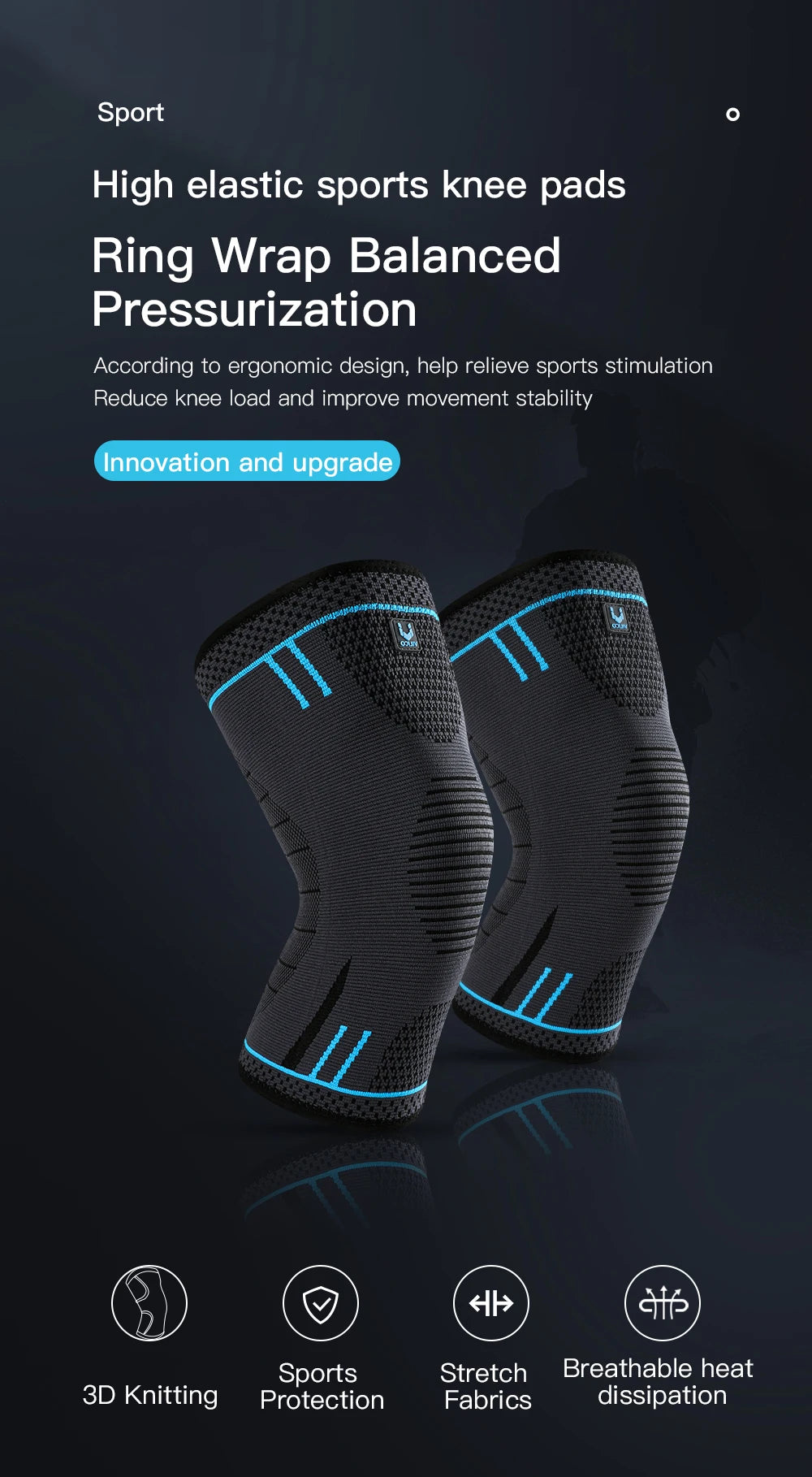 Compression Knee Support Sleeve - Elastic Breathable Knee Brace with Cushioning for Basketball, Volleyball, Running & Gym