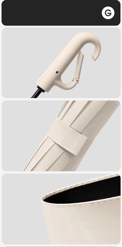 Extra Large 12-Rib Automatic Umbrella - Windproof Dual-Purpose Folding Rain & Sun Umbrella with Ring Buckle & Black Coating
