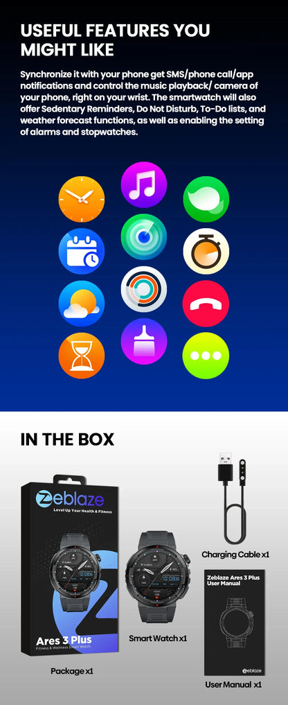 Zeblaze Ares 3 Plus Smartwatch - 1.43" AMOLED Display with Voice Calling & 3D Health Tracking