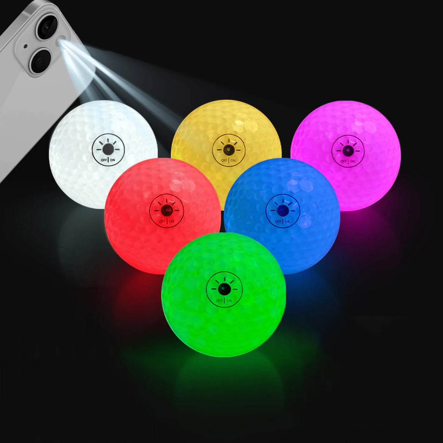 Light-Activated LED Golf Balls – 6-Color Glow Set with Storage Bag