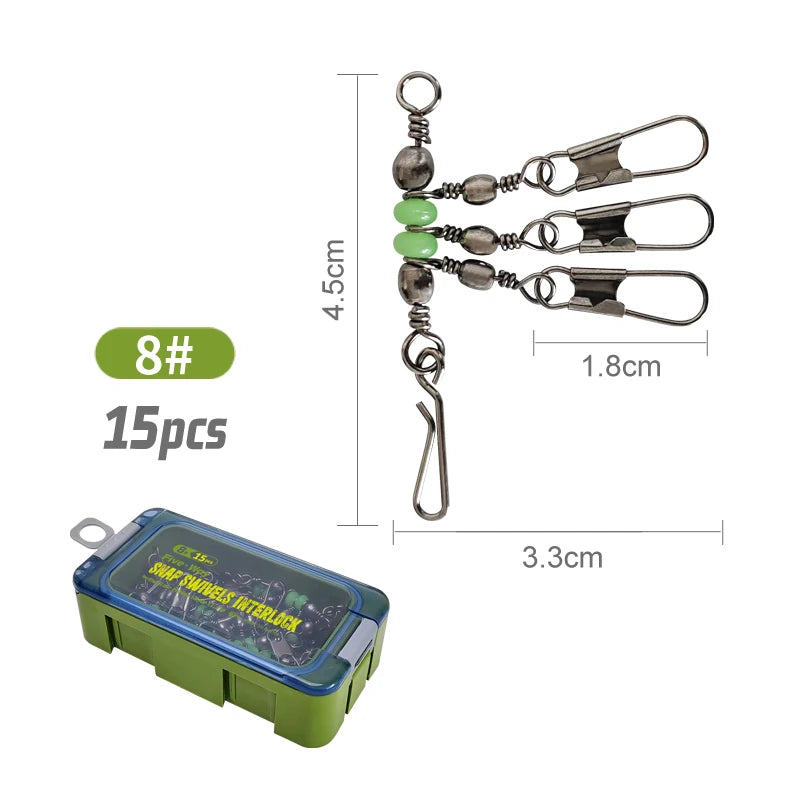 Premium Fishing Swivel Connector Set - Size 8# 10# with Bearing Rolling Swivel & Interlock Snap