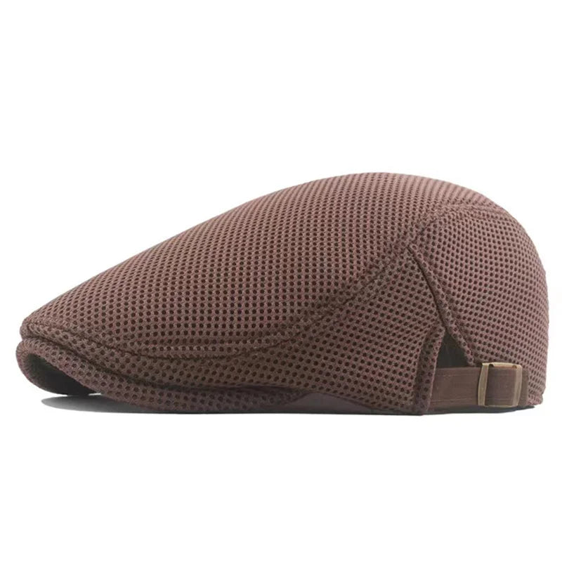 Breathable Mesh Newsboy Cap - Adjustable Flat Cap for Active & Casual Wear