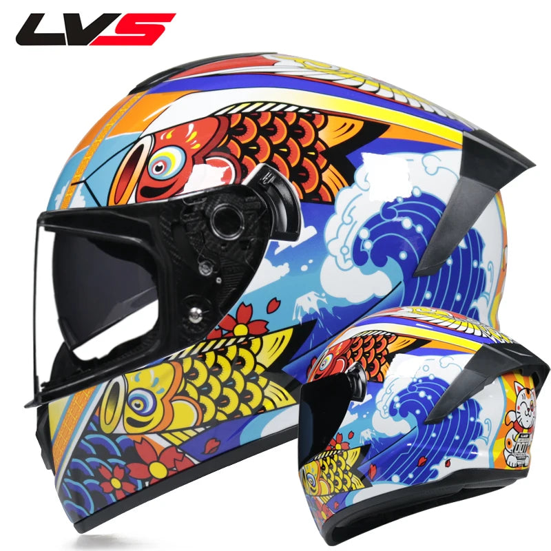 Full Face Racing Motorcycle Helmet - Winter Warm Double Visor Motorbike Sports Helmet LVS-701
