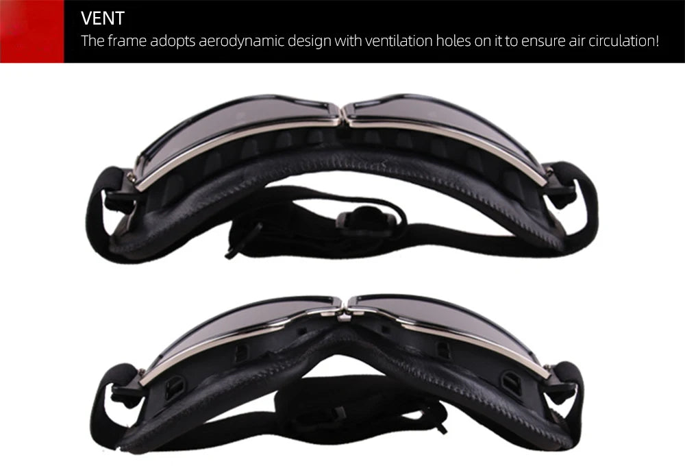 Retro Motorcycle Goggles - Windproof Folding Helmet Sunglasses with Leather Trim