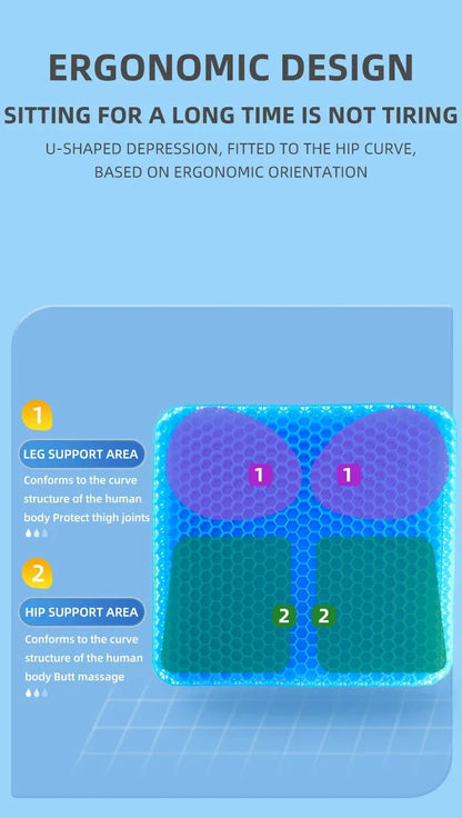 Gel Seat Cushion - Breathable Honeycomb Design for Pressure Relief, Back & Tailbone Pain - Summer Comfort for Home, Office, Wheelchair & Car