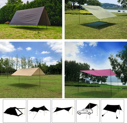 Set of 2 Tent Poles Adjustable Tarp Poles Steel Rods for Sun Shelter Tarp Canopy Camping Replacement With Pegs & Ropes