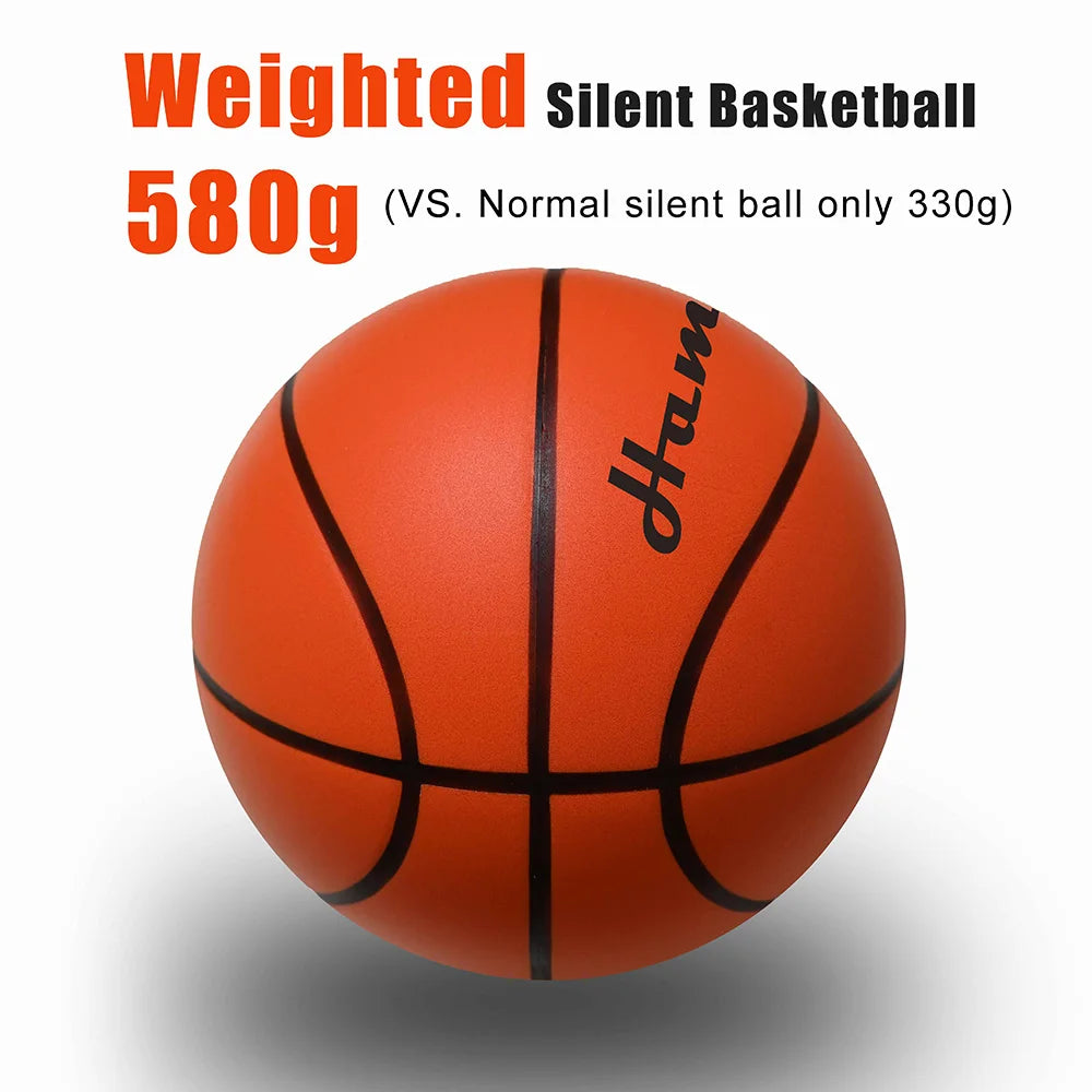 Silent Basketball Size 7 (29.5") - 580g Weighted Noiseless Indoor PU Foam Airless Basketball with Quiet Bounce