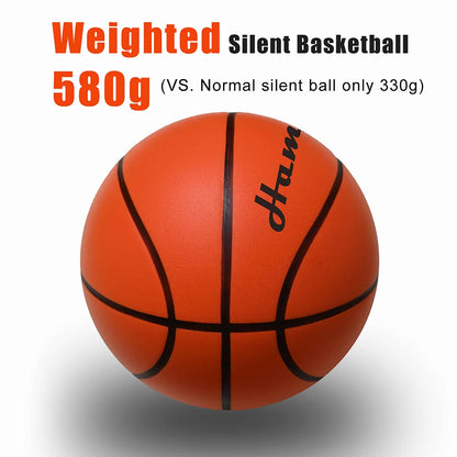 Silent Basketball Size 7 (29.5") - 580g Weighted Noiseless Indoor PU Foam Airless Basketball with Quiet Bounce