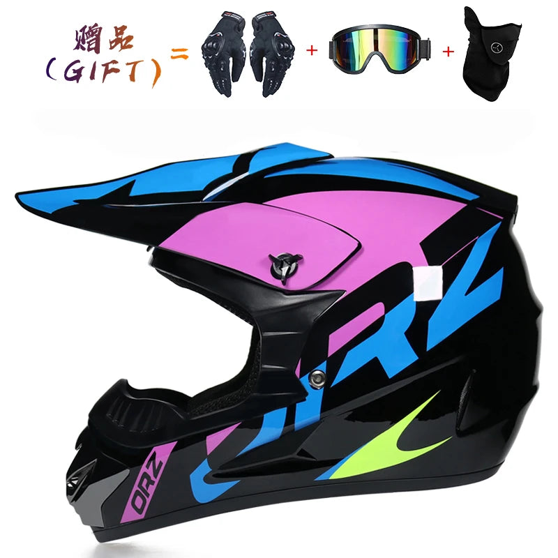 Kids Flip-Up Motorcycle Helmet - Off-Road Motocross ATV Dirt Bike Downhill MTB DH Racing + 3 Free Gifts