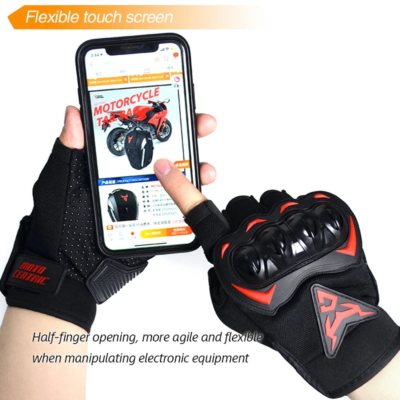 MOTOCENTRIC Half Finger Motorcycle Gloves - Breathable Summer Riding Gloves with Anti-Fall Palm Guard for ATV MTB Cycling