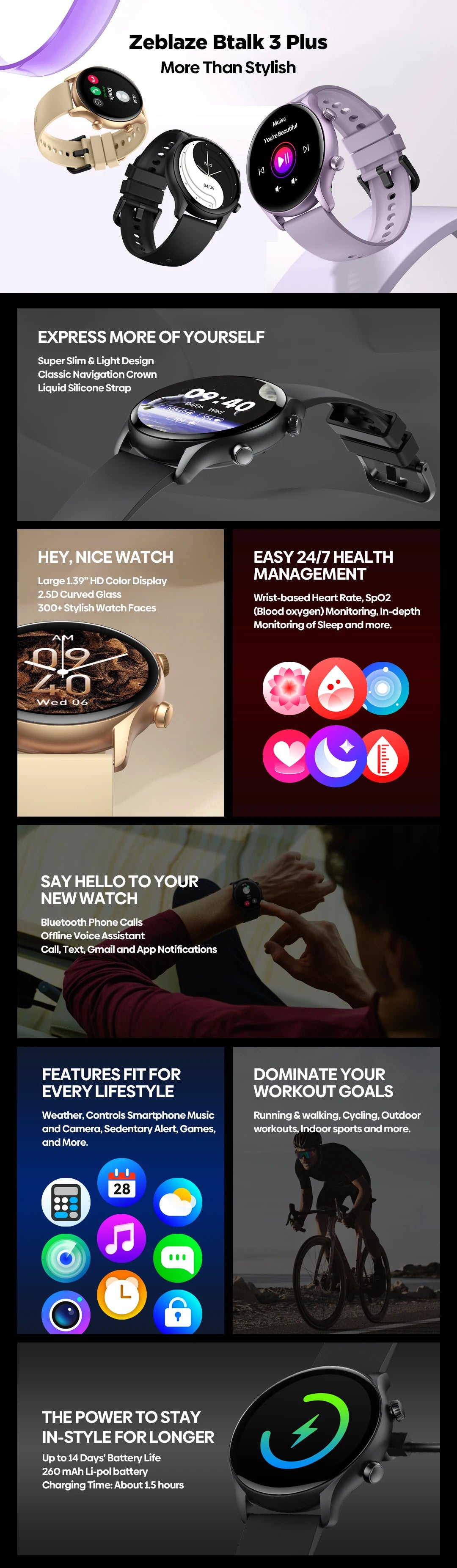 Zeblaze Btalk 3 Plus Smart Watch - 1.39'' HD Display with Voice Calling & Fitness Tracking for Men & Women